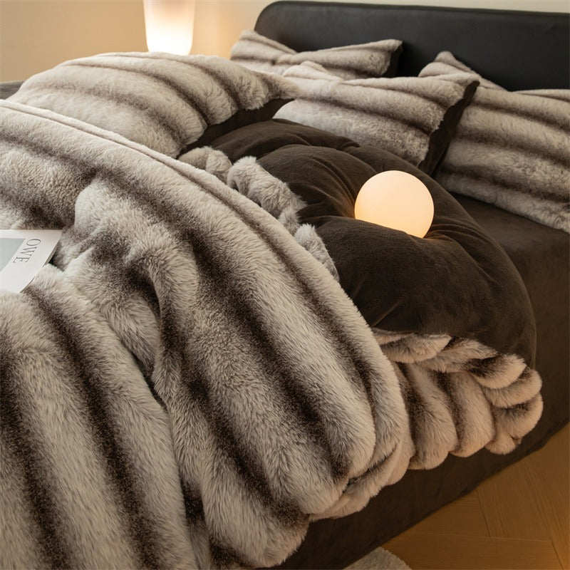 Rabbit Winter Coral Velvet Double-sided Warm Four-Piece Bed Set - Harmony Gallery