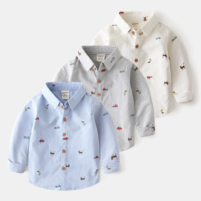 Long-Sleeved Spring and Autumn Oxford Spinning Washable Trendy Boy's Shirt - Harmony Gallery
