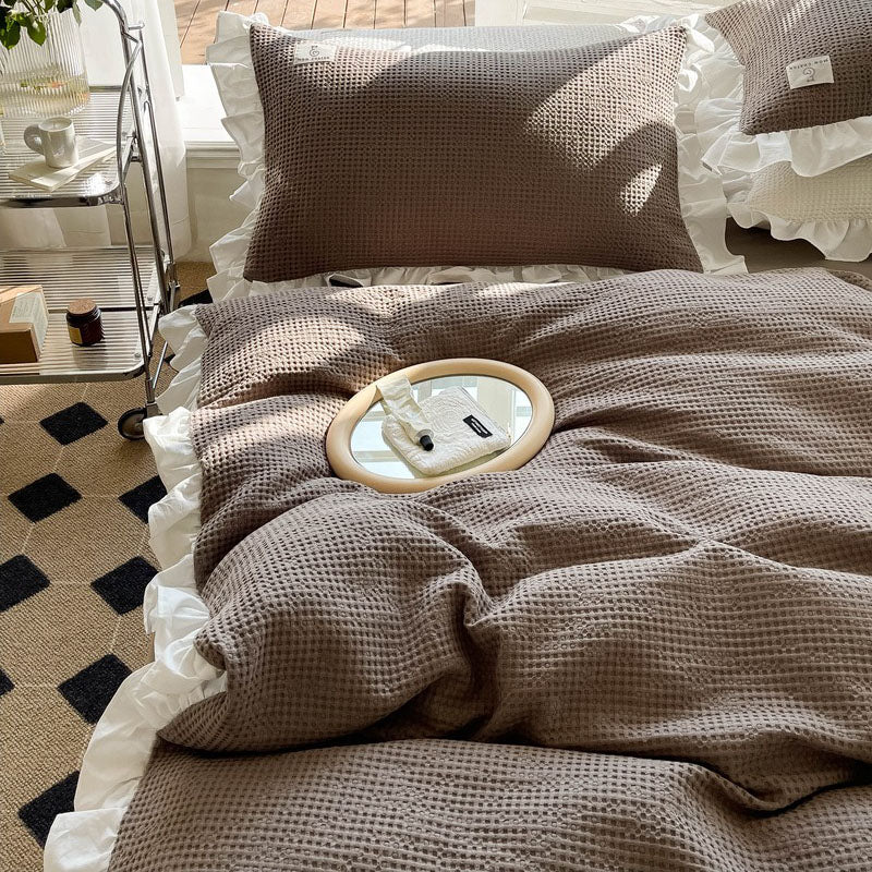 Princess Waffle Four-Piece Pure Cotton Soft Ruffle Bed Set - Harmony Gallery