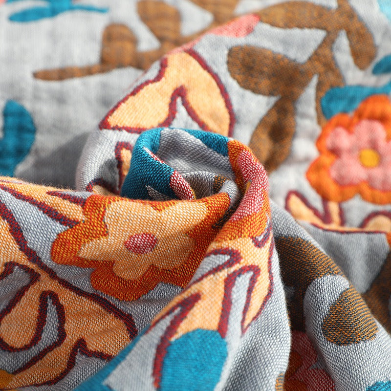 Five-Layer Cool Cotton Summer Floral Coverlet - Harmony Gallery