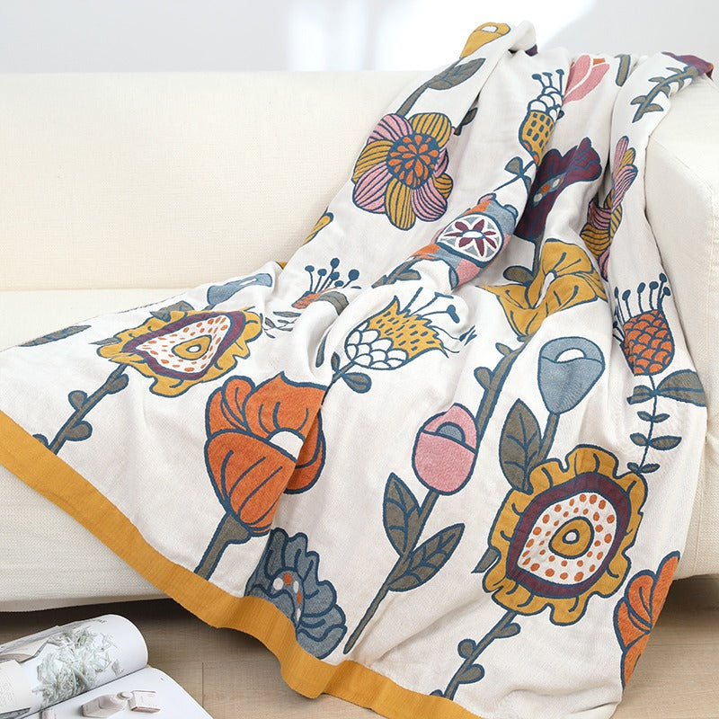 Pure Cotton Cool Summer Six-Layer Floral Coverlet - Harmony Gallery