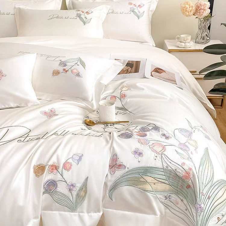 Nordic Light Luxury Princess Cotton Embroidered Four-Piece Bed Set - Harmony Gallery
