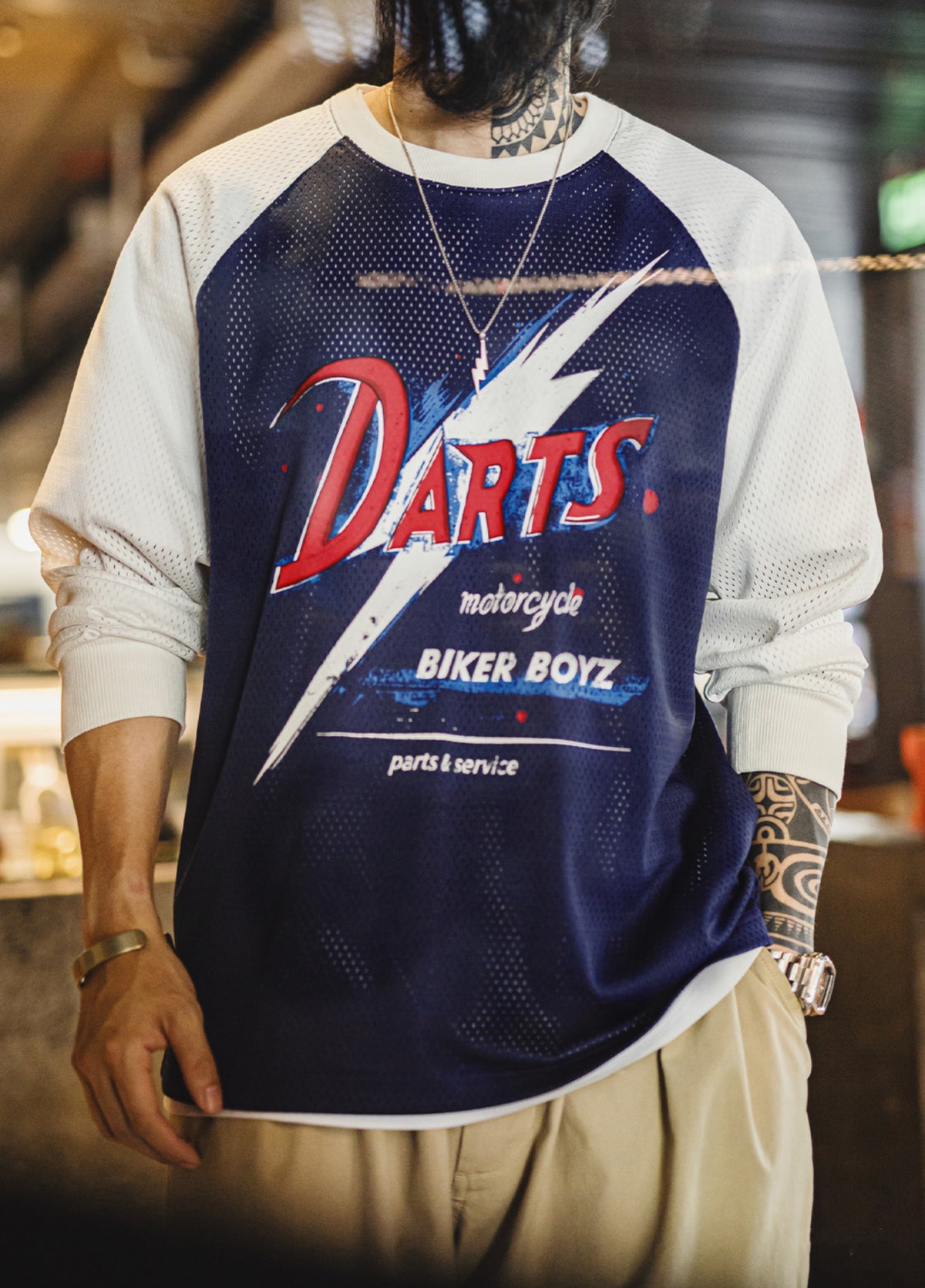 American Printed Hollow-Out Color-Blocked Knit Drapey Pullover Men's Sweater