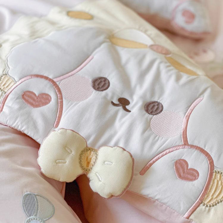Cute Girly Bear Cub Washed Four-Piece Pure Cotton Bed Set - Harmony Gallery