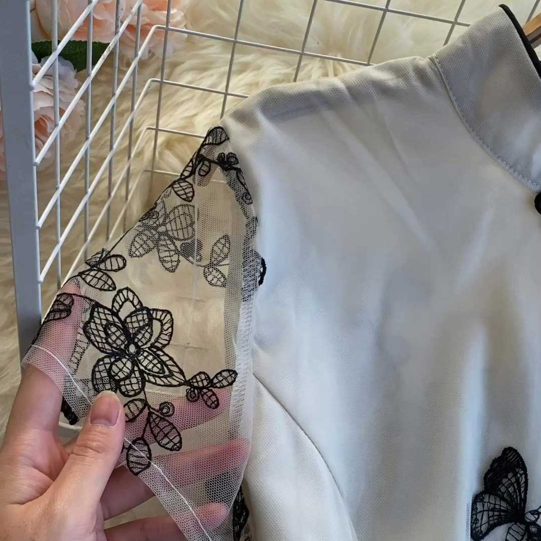 Retro Embroidery Trendy Butterfly Short Sleeved Women's Dress - Harmony Gallery