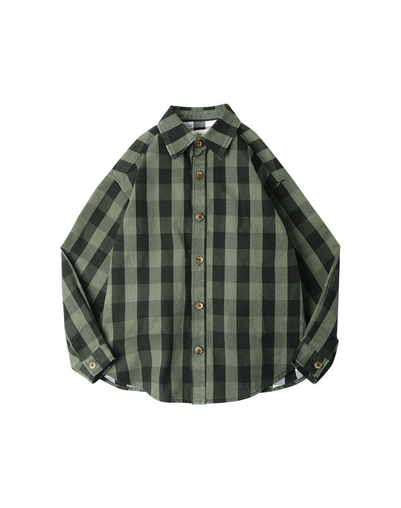 American Retro Profile Heavy Plaid Autumn Men's Shirt - Harmony Gallery
