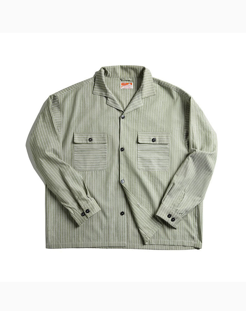 Workwear Retro Yellow Striped Vintage Men's Shirt - Harmony Gallery