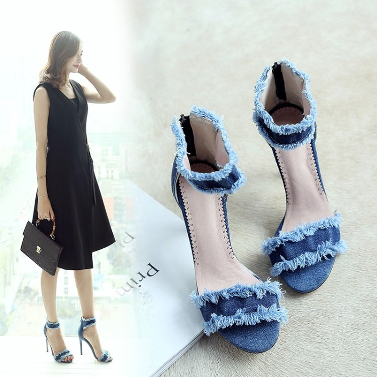 Denim High Heel All Match Open-Toed Women's Shoes - Harmony Gallery