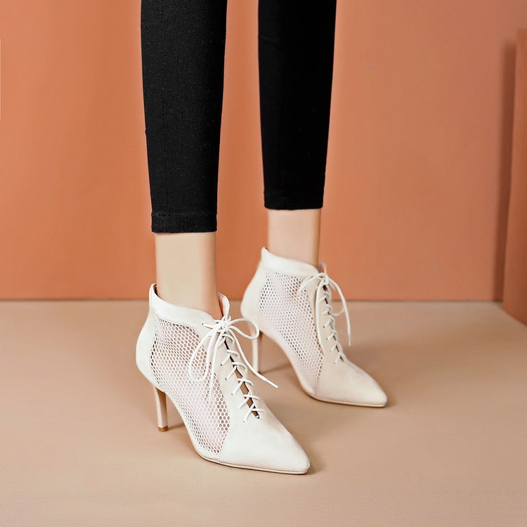 Pointy Breathable Lace-Up High Heel Women's Shoes - Harmony Gallery