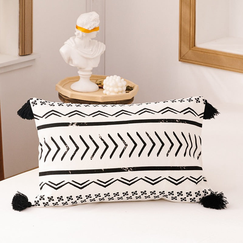 Nordic Leather Canvas Stitching Printing Sofa Cushion - Harmony Gallery