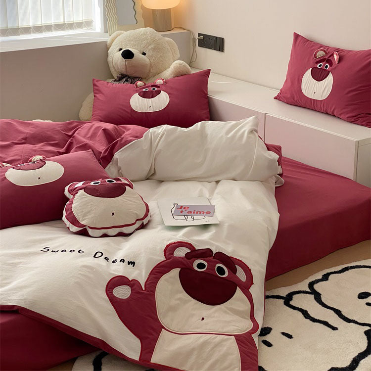 Cotton Disney Bobo Strawberry Bear Four-Piece Cartoon Bed Set - Harmony Gallery