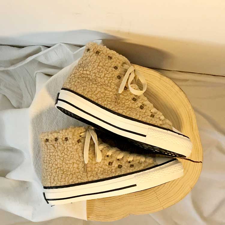 Niche Lamb Wool High-Top Canvas Women's Boots - Harmony Gallery