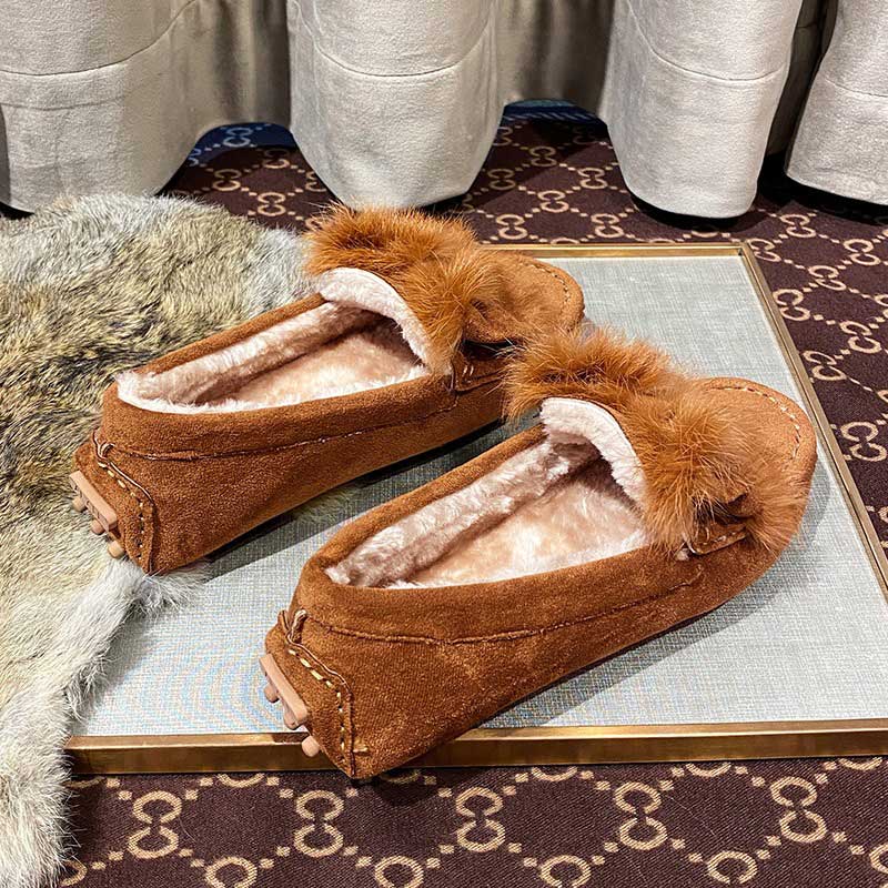 Bow-Knot Fashion Furry Warm Winter Women's Loafer - Harmony Gallery
