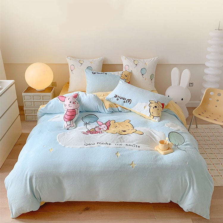 Disney Winnie The Pooh Velvet Four-Piece Double-Sided Bed Set - Harmony Gallery