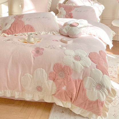 Princess Girly Heart Sunflower Warm Velvet Winter Four-Piece Bed Set - Harmony Gallery