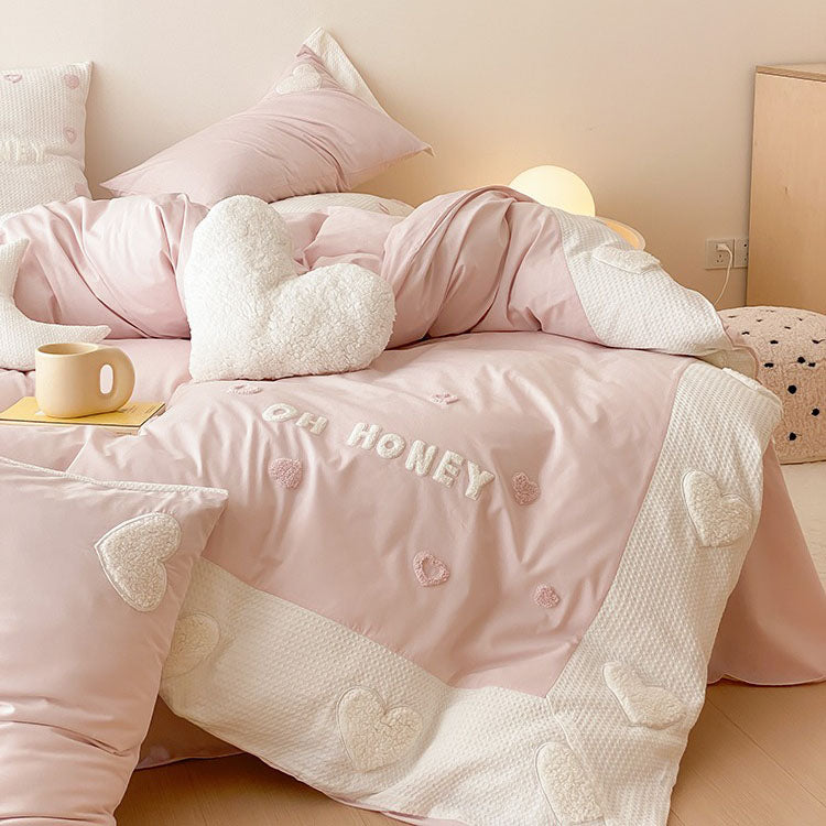 Girly Heart Washed Pure Cotton Super Soft Four-piece Bed Set - Harmony Gallery