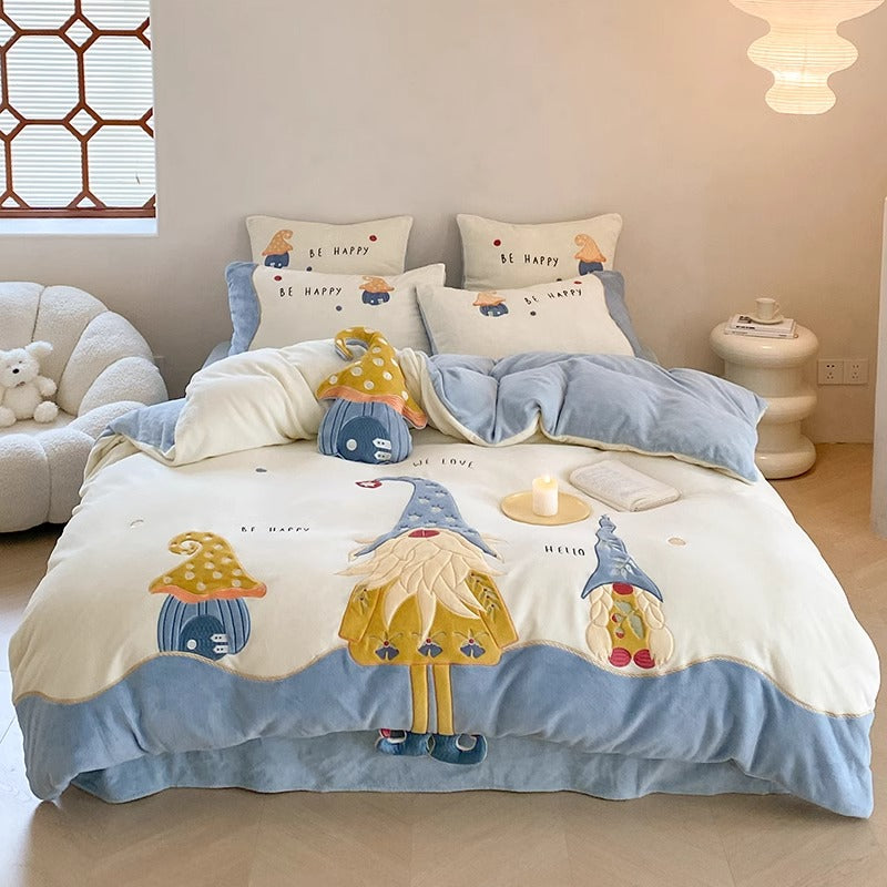Winter Magic Christmas Thickened Four-piece Warm Coral Velvet Bed Set - Harmony Gallery