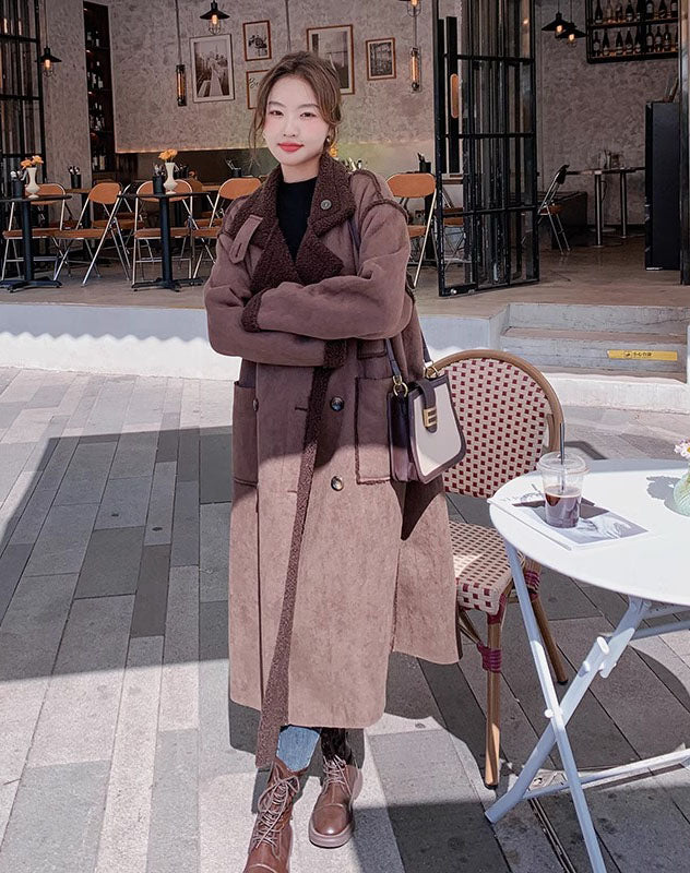 Fur Integrated Suede Lamb Thickened And Velvet Women's Coat - Harmony Gallery