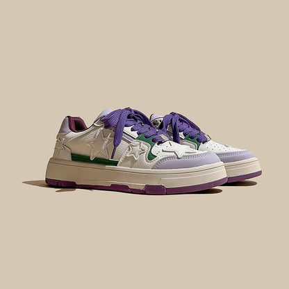 American Retro Foggy Purple Star Low-Top Sports Women's Shoes - Harmony Gallery