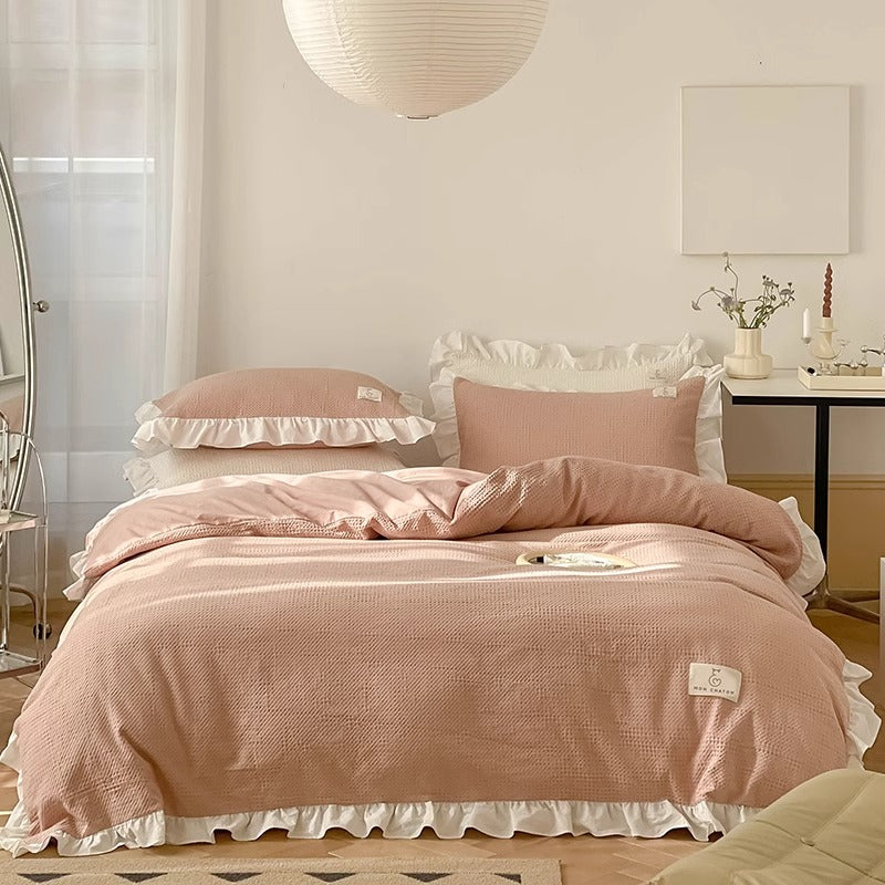 Princess Waffle Four-Piece Pure Cotton Soft Ruffle Bed Set - Harmony Gallery