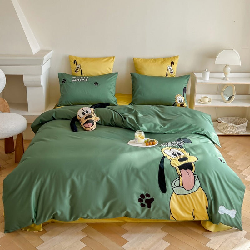 Disney Pluto Dog Cartoon Satin Pure Cotton Four-Piece Bed Set - Harmony Gallery