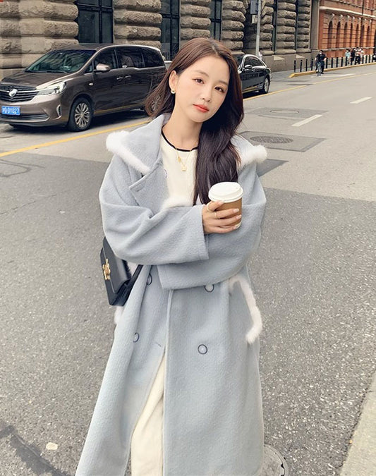 College Style Hooded Woolen Medium-Length Thickened Women's Coat - Harmony Gallery