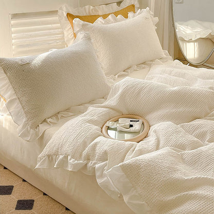 Princess Waffle Four-Piece Pure Cotton Soft Ruffle Bed Set - Harmony Gallery