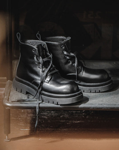 British Workwear Leather Derby High-Top Unisex Thick-Soled Boot - Harmony Gallery