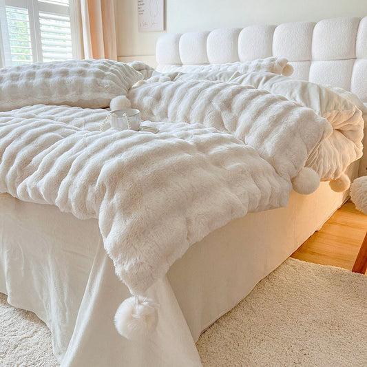 Princess Fairy Rabbit Double-Sided Plush Velvet Winter Four-Piece Bed Set - Harmony Gallery