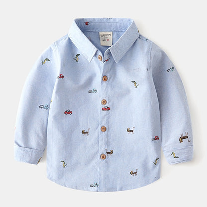 Long-Sleeved Spring and Autumn Oxford Spinning Washable Trendy Boy's Shirt - Harmony Gallery