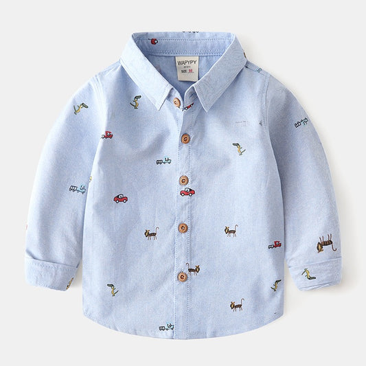 Long-Sleeved Spring and Autumn Oxford Spinning Washable Trendy Boy's Shirt - Harmony Gallery