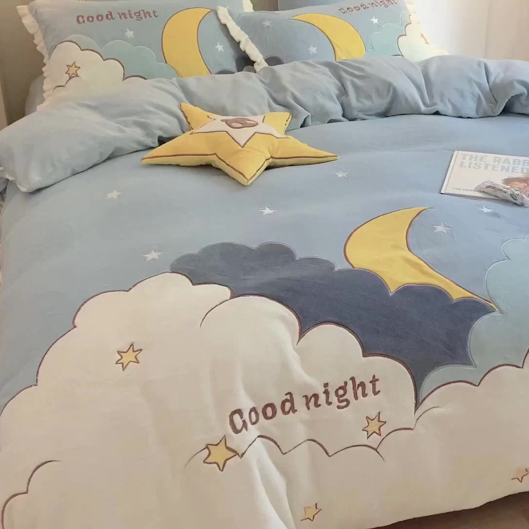 Cute Cartoon four-piece winter Coral Velvet Winter Four-Piece Bed Set - Harmony Gallery