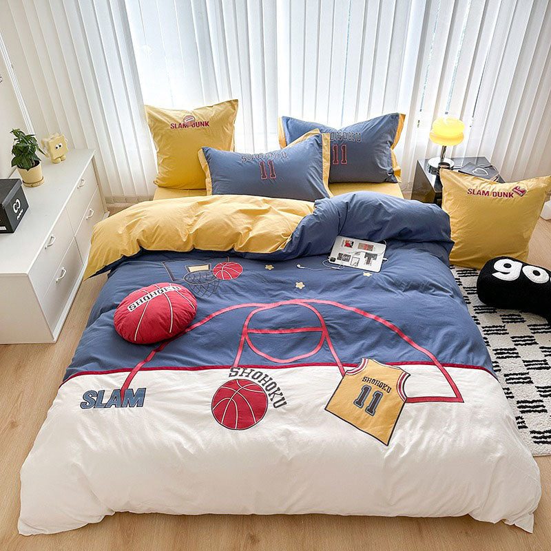 Boys Basketball Cartoon Cotton Washed Teenagers four-piece Bed Set - Harmony Gallery