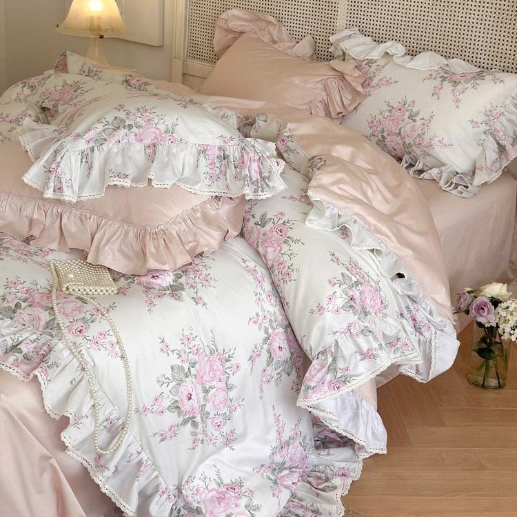 Princess Romantic Pure Cotton Lotus Leaf Lace Four-Piece Bed Set - Harmony Gallery