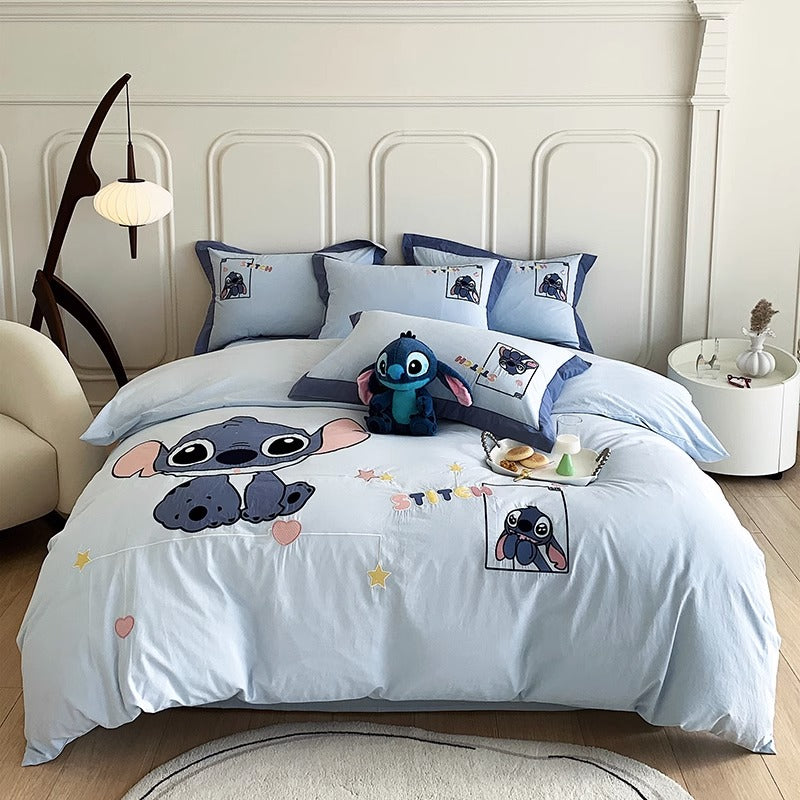 Washed Cotton Stitch Disney Cartoon Embroidery Four-Piece Bed Set - Harmony Gallery