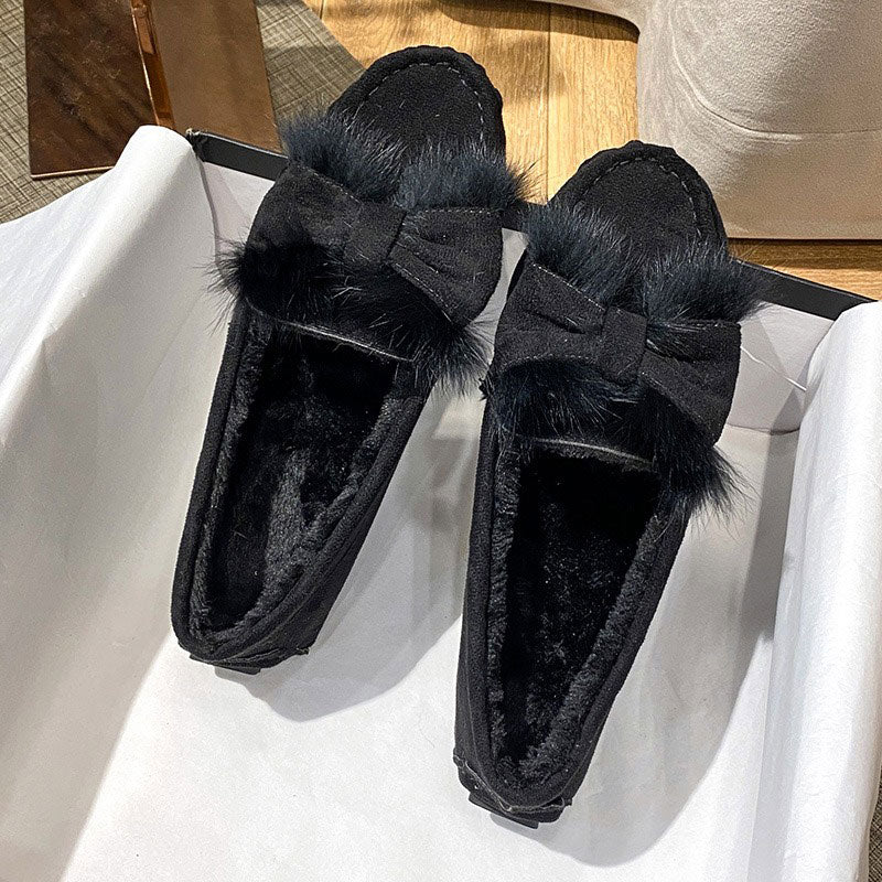 Bow-Knot Fashion Furry Warm Winter Women's Loafer - Harmony Gallery