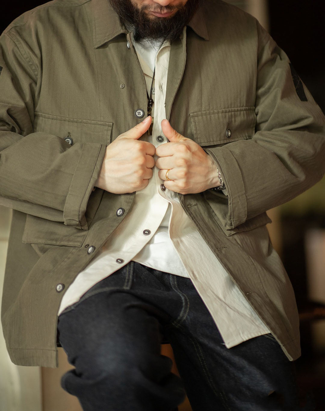 American Retro HBT Herringbone Military Letter Graffiti Men's Jacket - Harmony Gallery