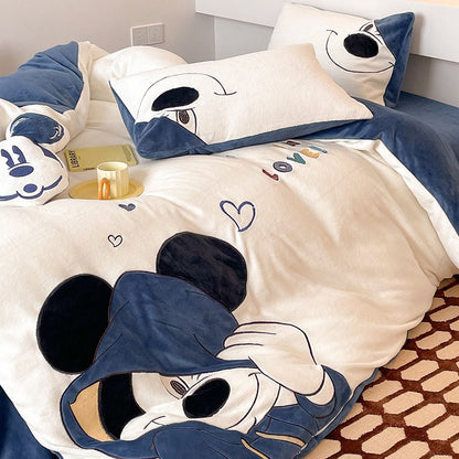 Disney Cartoon Winter Coral Velvet Warm Four-piece Bed Set - Harmony Gallery