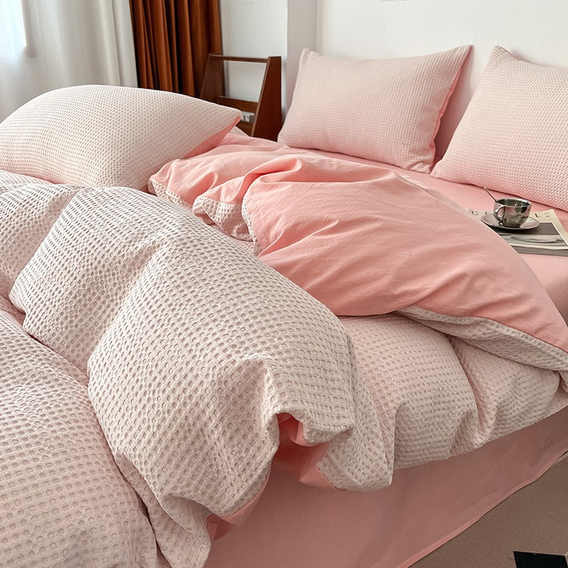 Light Luxury Waffle Pure Cotton Washed Soft Four-Piece Bed Set - Harmony Gallery