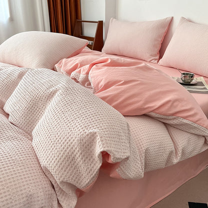 Light Luxury Waffle Pure Cotton Washed Soft Four-Piece Bed Set - Harmony Gallery