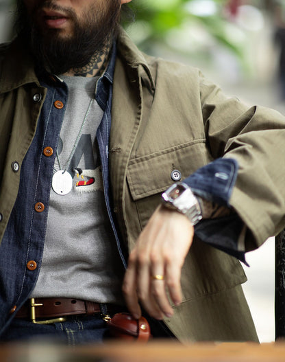 American Retro HBT Herringbone Military Letter Graffiti Men's Jacket - Harmony Gallery