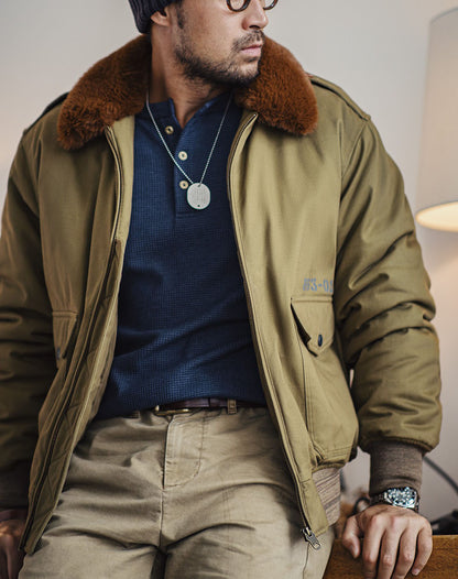 American Retro B10 Bomber Cotton Fur Collar Flight Men's Jacket - Harmony Gallery