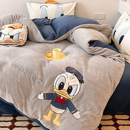 Disney Cartoon Winter Coral Velvet Warm Four-piece Bed Set - Harmony Gallery