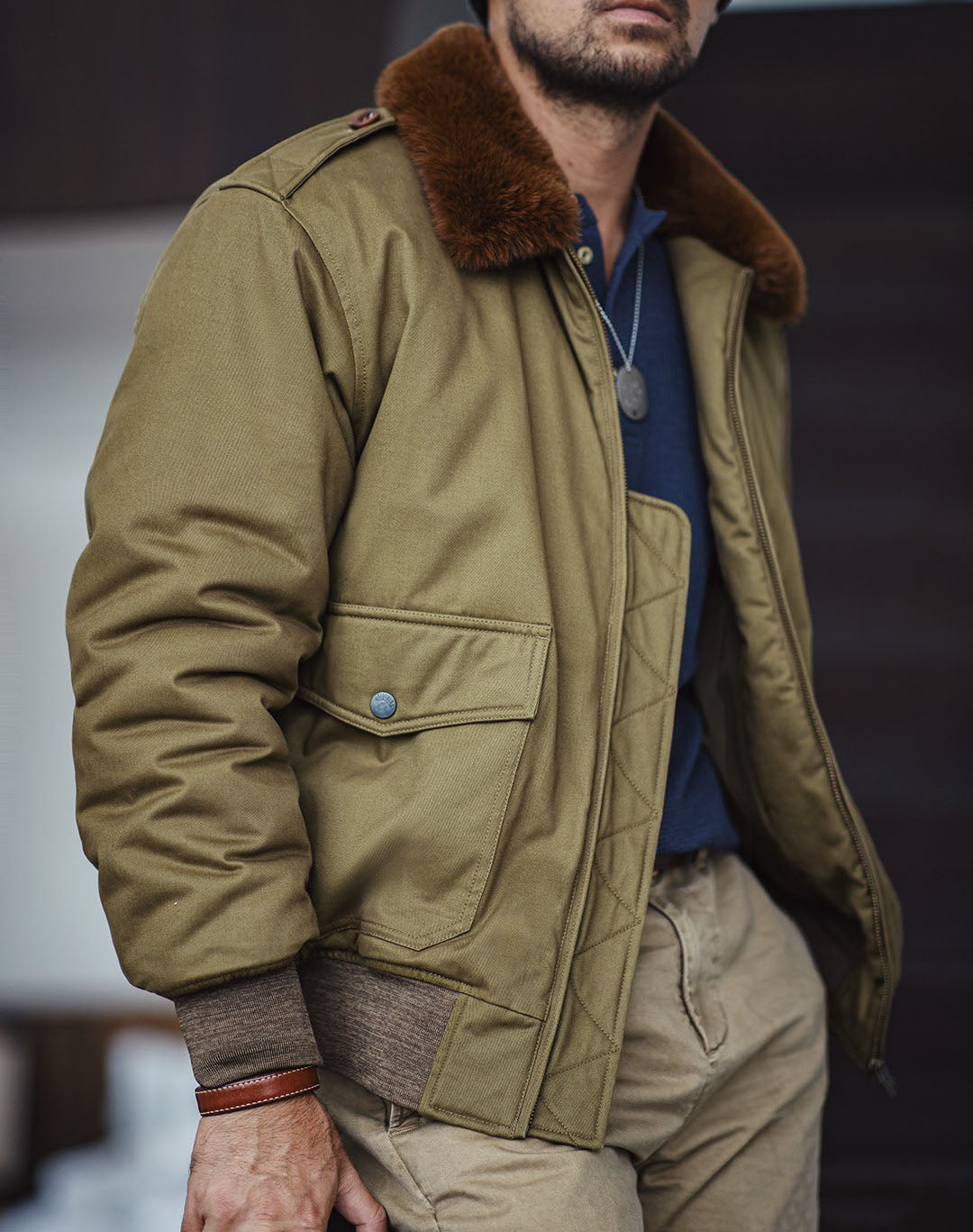 American Retro B10 Bomber Cotton Fur Collar Flight Men's Jacket - Harmony Gallery