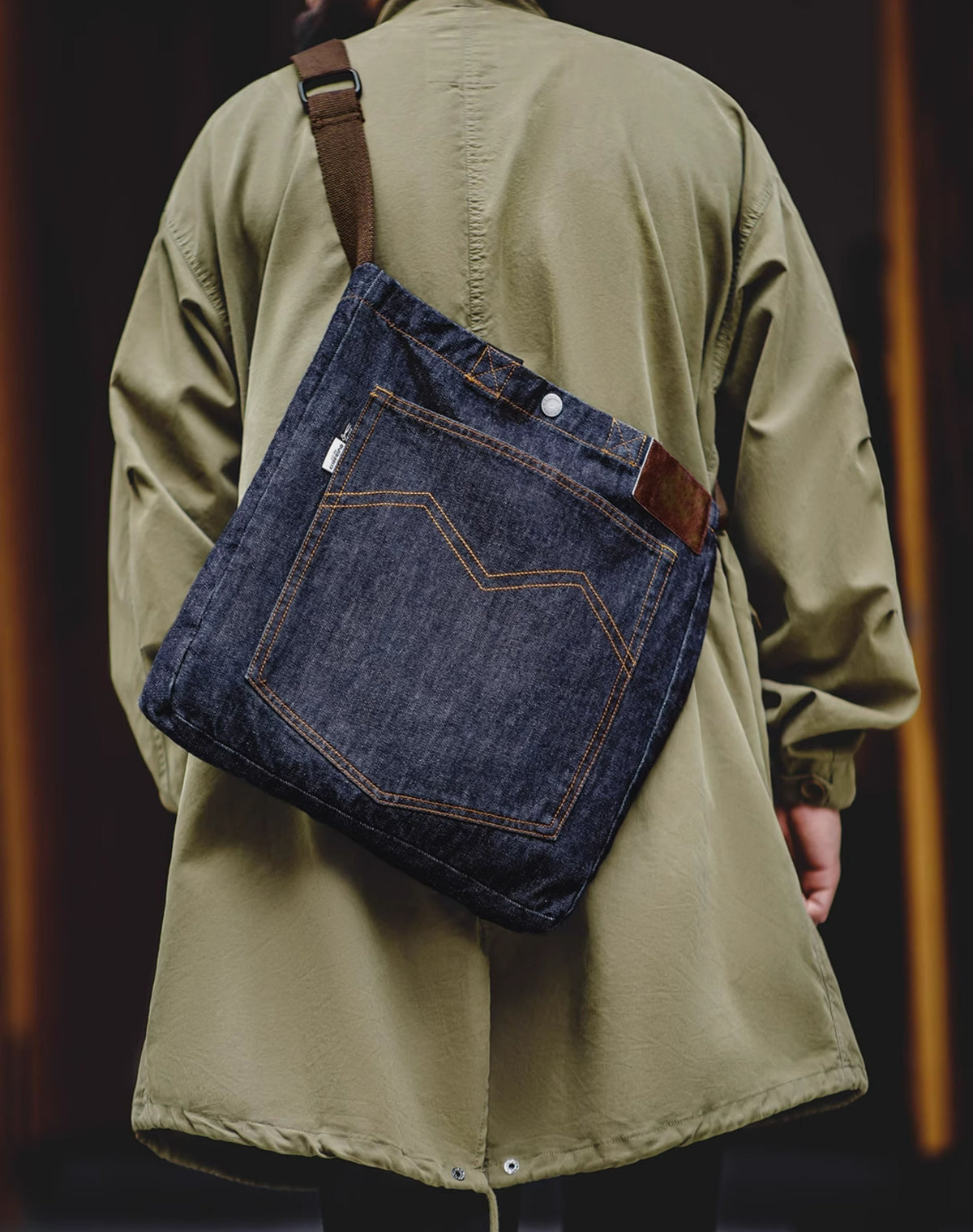 American Retro Denim One-Shoulder Crossbody Embroidered Men's Bag - Harmony Gallery
