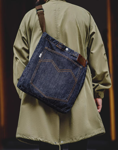 American Retro Denim One-Shoulder Crossbody Embroidered Men's Bag - Harmony Gallery