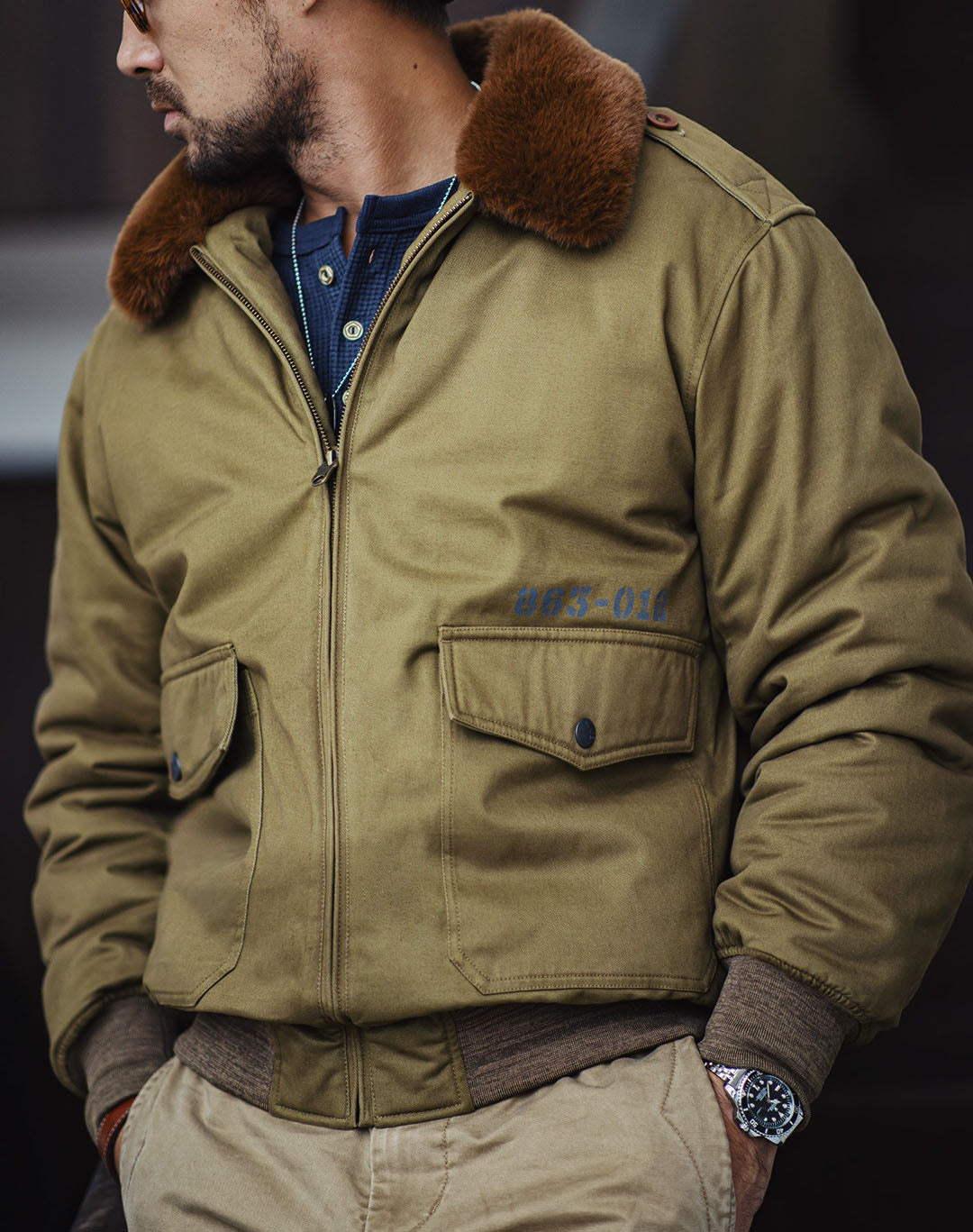 American Retro B10 Bomber Cotton Fur Collar Flight Men's Jacket - Harmony Gallery