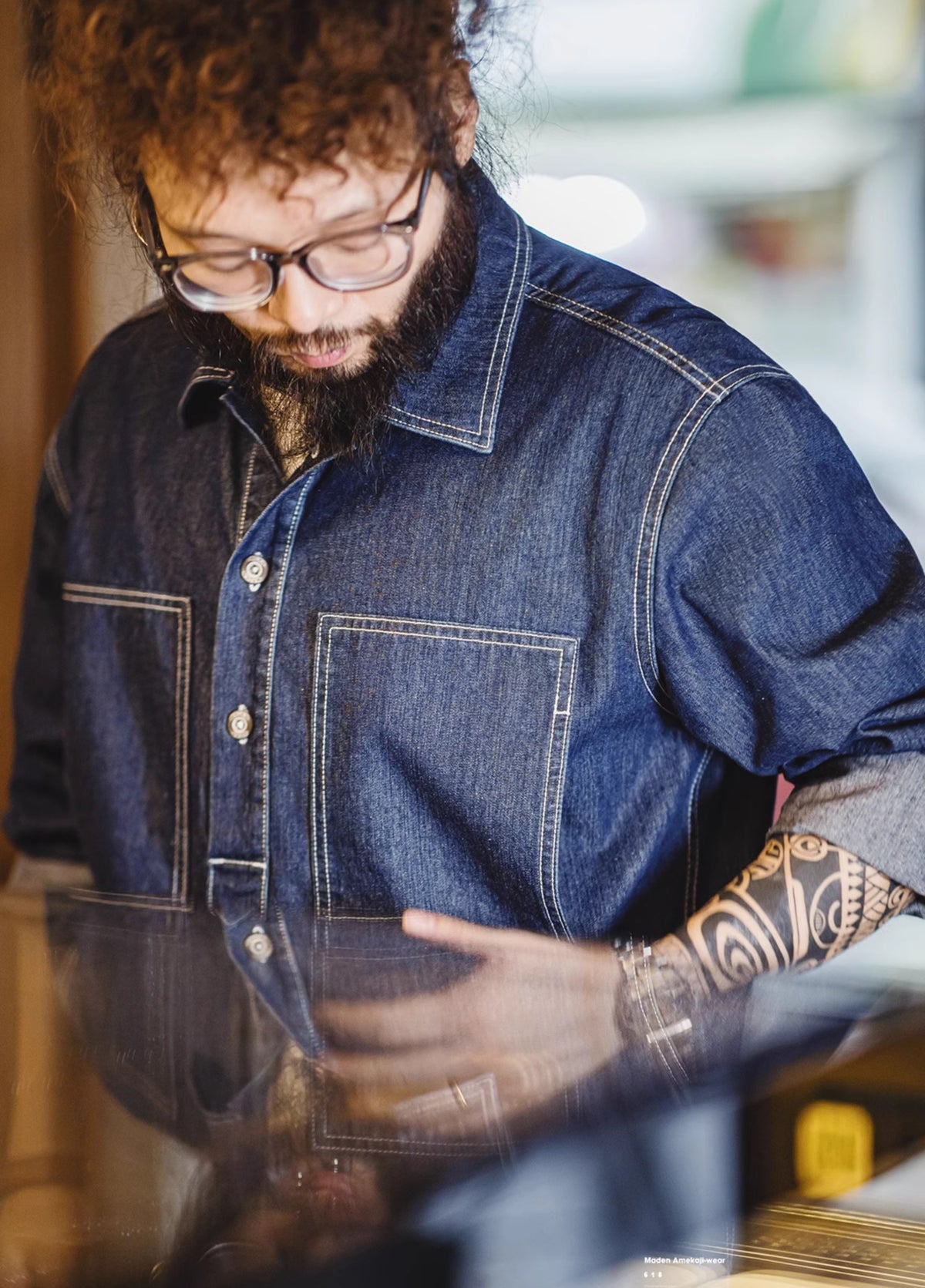 American Retro Workwear Half-Cardigan Denim Men's Sweater - Harmony Gallery