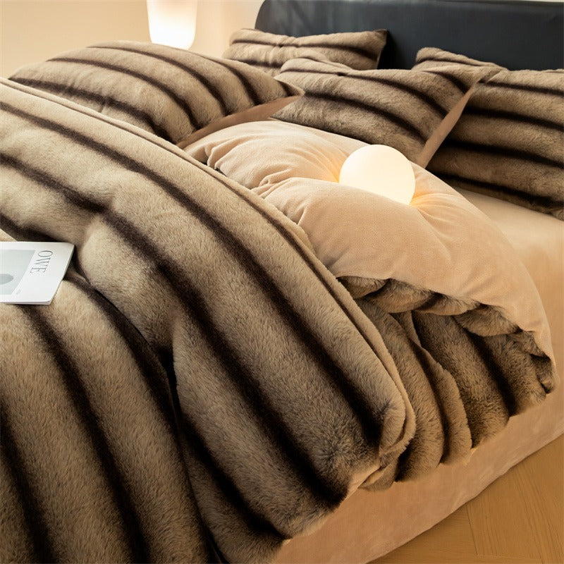 Rabbit Winter Coral Velvet Double-sided Warm Four-Piece Bed Set - Harmony Gallery