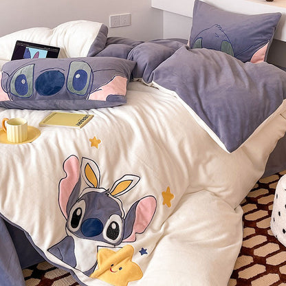 Disney Cartoon Winter Coral Velvet Warm Four-piece Bed Set - Harmony Gallery